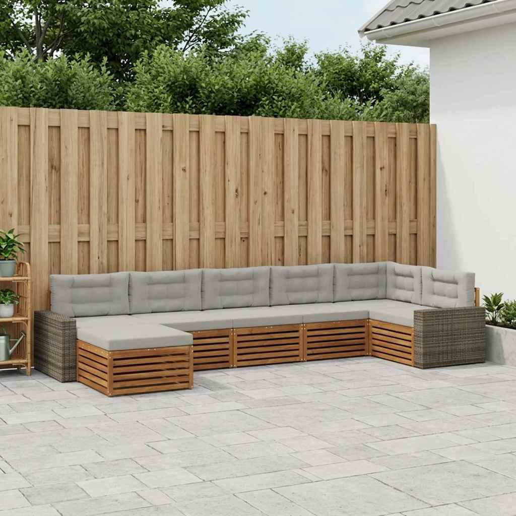 vidaXL Zestaw sof na zewnątrz z poduszką 7 pcs Naturalny i jasnoszary