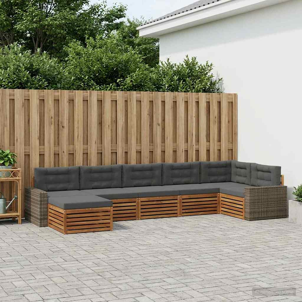 vidaXL Zestaw sof na zewnątrz z poduszką 7 pcs Naturalny i Antracytowy