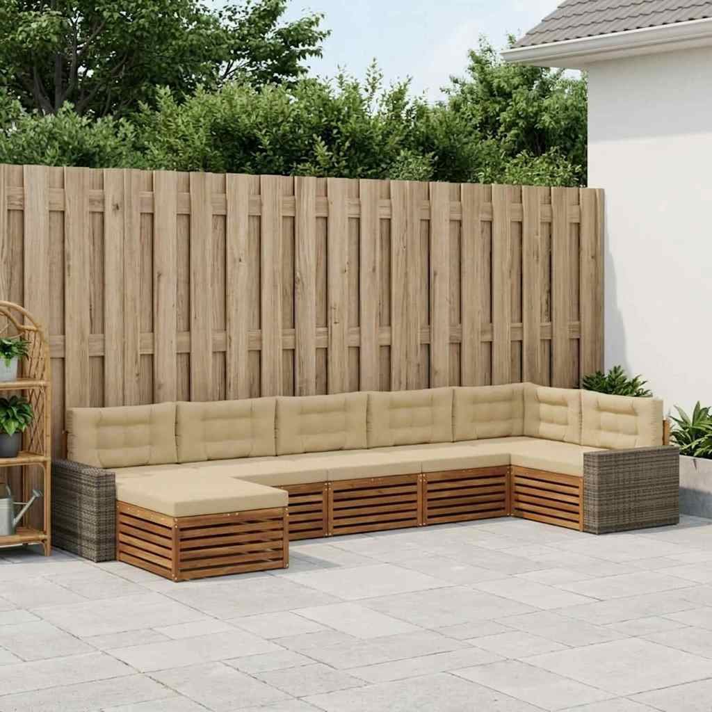 vidaXL Zestaw sof na zewnątrz z poduszką 7 pcs Naturalny i Beżowy