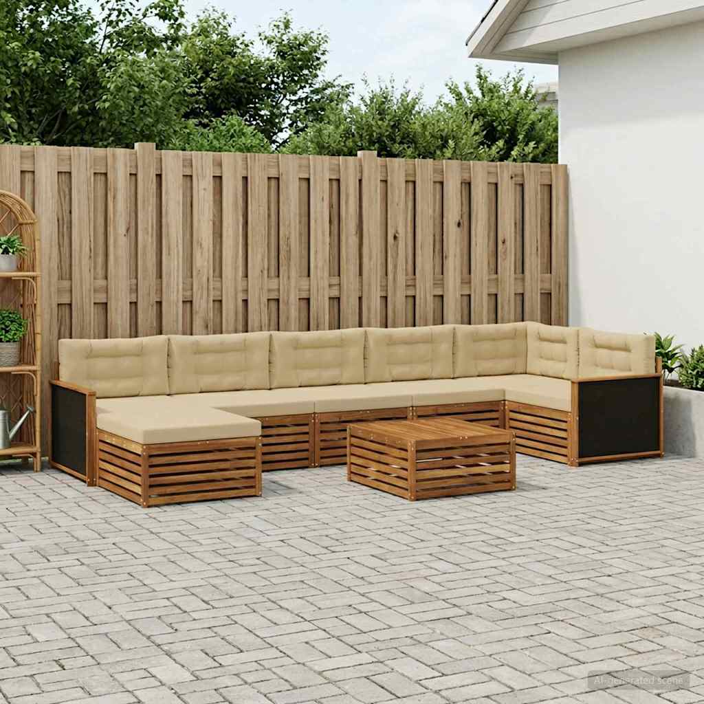 vidaXL Zestaw sof na zewnątrz z poduszką 8 pcs Naturalny i Beżowy