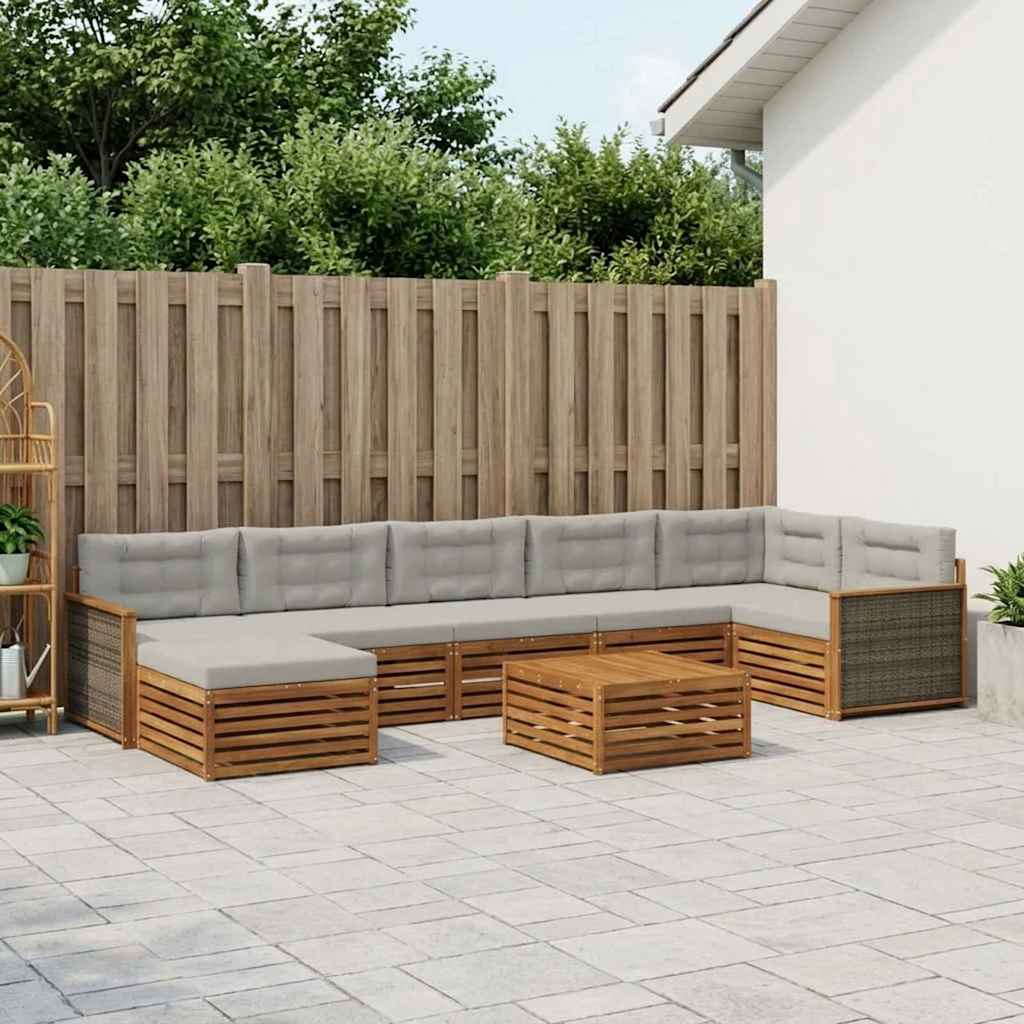 vidaXL Zestaw sof na zewnątrz z poduszką 8 pcs Naturalny i jasnoszary