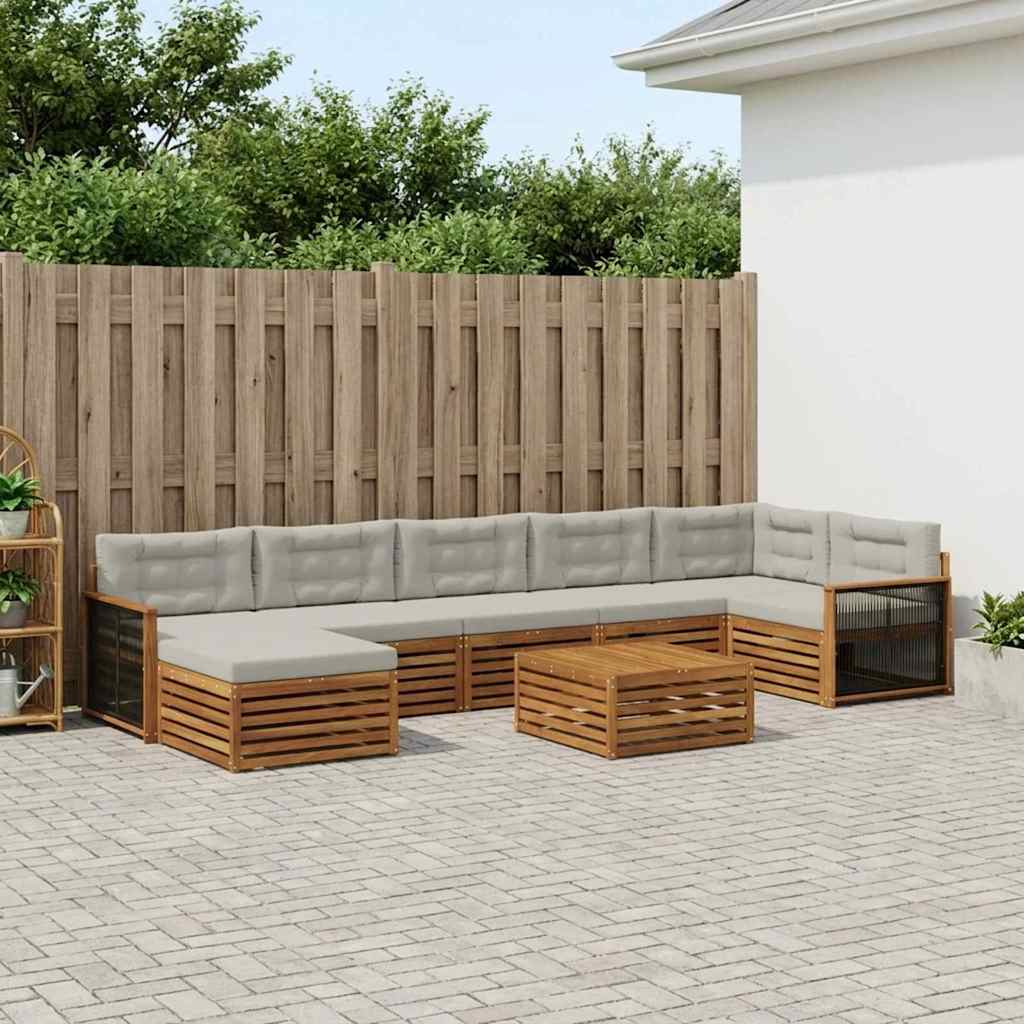 vidaXL Zestaw sof na zewnątrz z poduszką 8 pcs Naturalny i jasnoszary