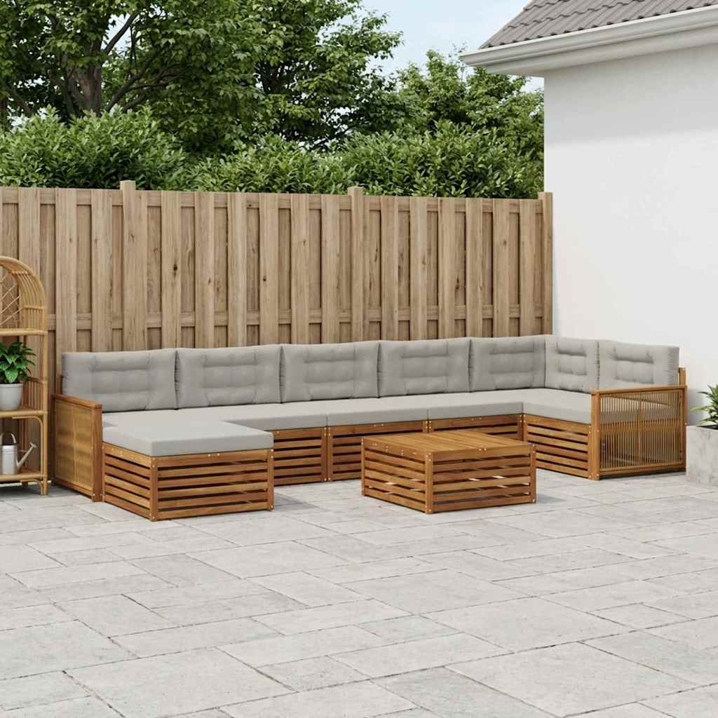 vidaXL Zestaw sof na zewnątrz z poduszką 8 pcs Naturalny i jasnoszary