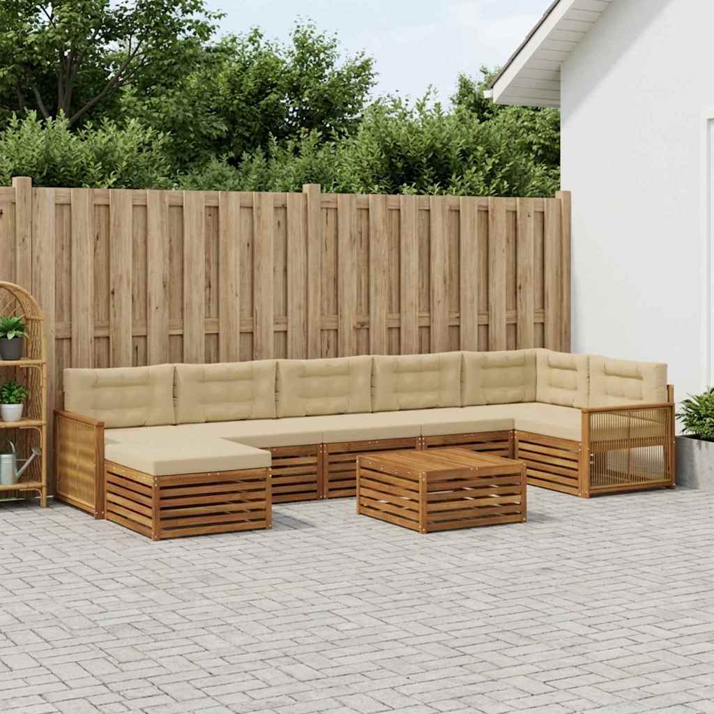 vidaXL Zestaw sof na zewnątrz z poduszką 8 pcs Naturalny i Beżowy