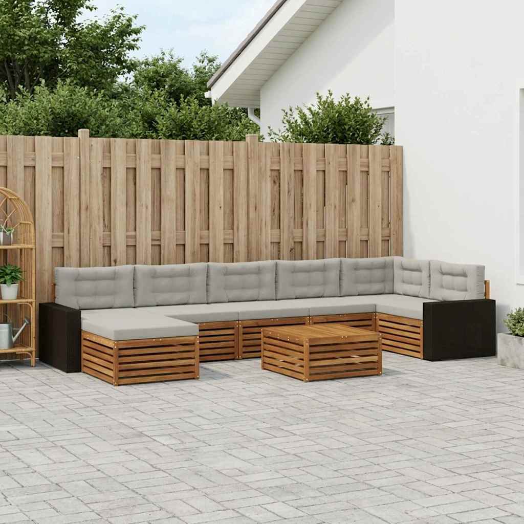 vidaXL Zestaw sof na zewnątrz z poduszką 8 pcs Naturalny i jasnoszary