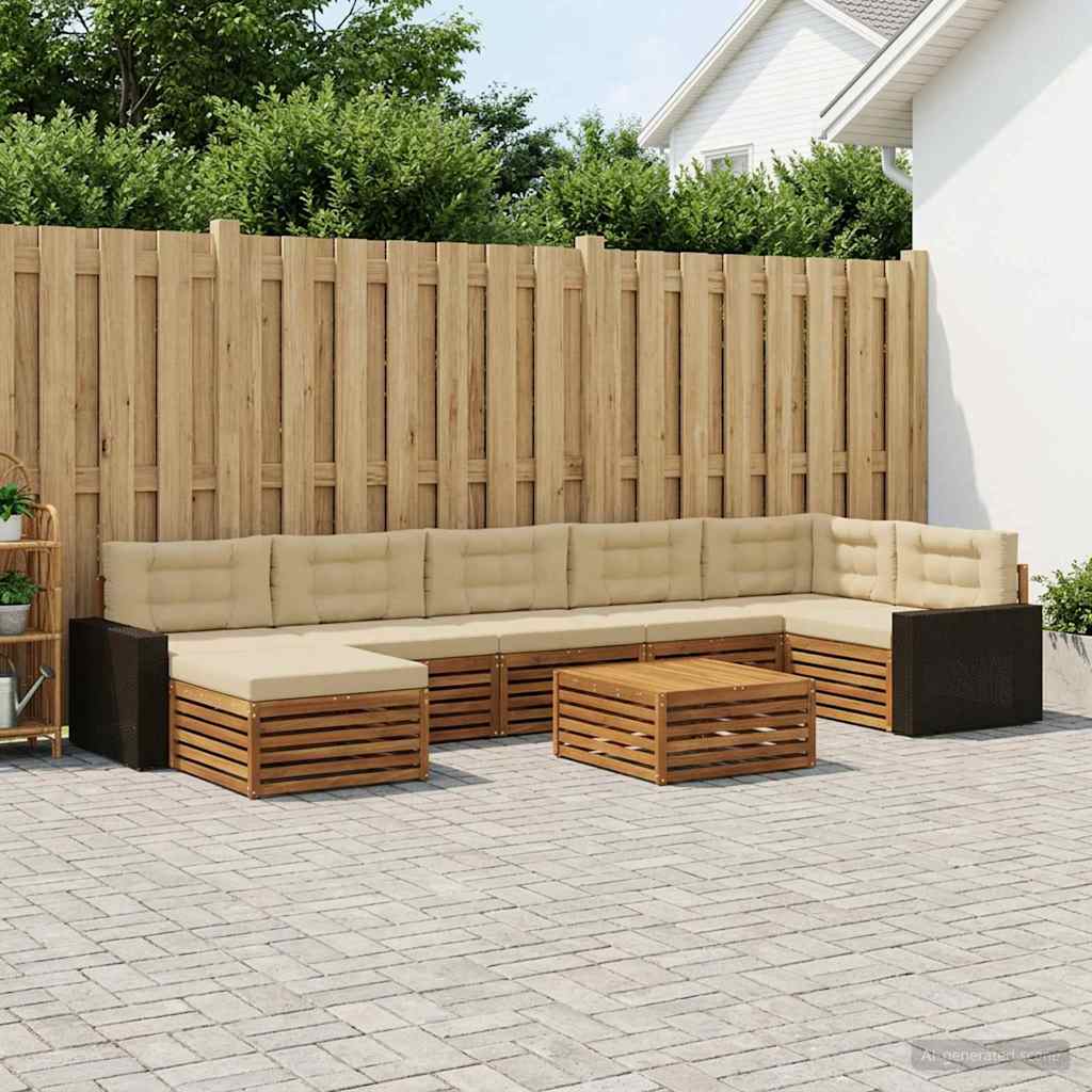 vidaXL Zestaw sof na zewnątrz z poduszką 8 pcs Naturalny i Beżowy