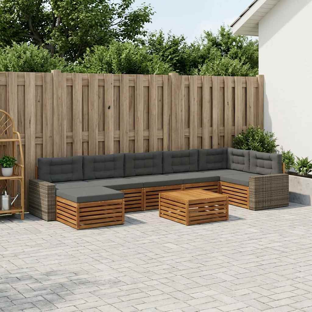 vidaXL Zestaw sof na zewnątrz z poduszką 8 pcs Naturalny i Antracytowy