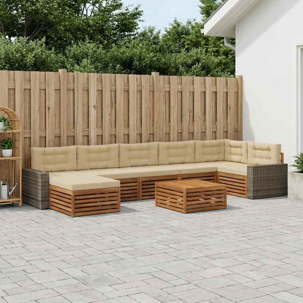 vidaXL Zestaw sof na zewnątrz z poduszką 8 pcs Naturalny i Beżowy