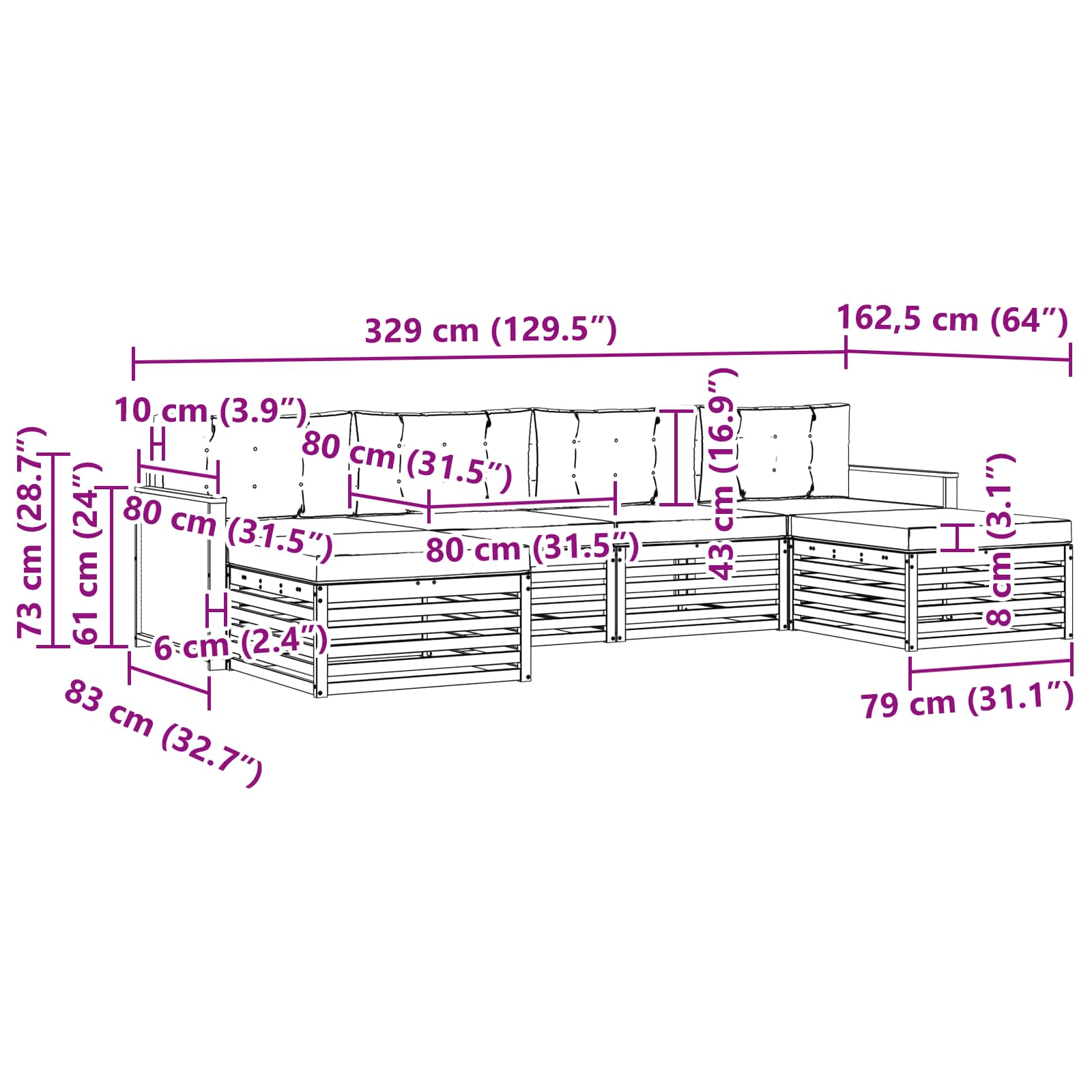 vidaXL Zestawy sof z poduszką 6 pcs Lite Drewno Akacji