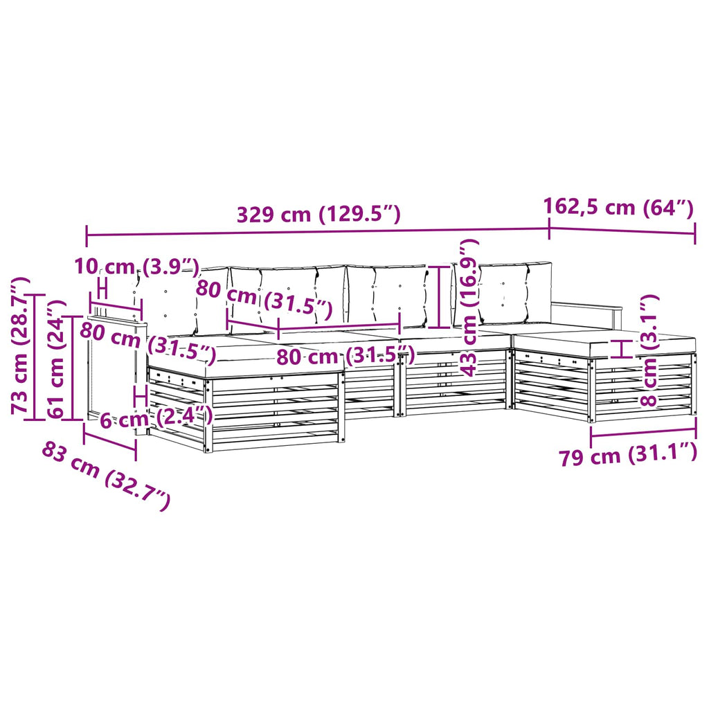 vidaXL Zestawy sof z poduszką 6 pcs Lite Drewno Akacji