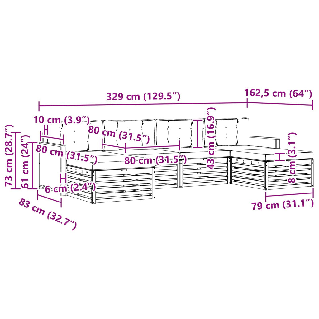 vidaXL Zestawy sof z poduszką 6 pcs Lite Drewno Akacji