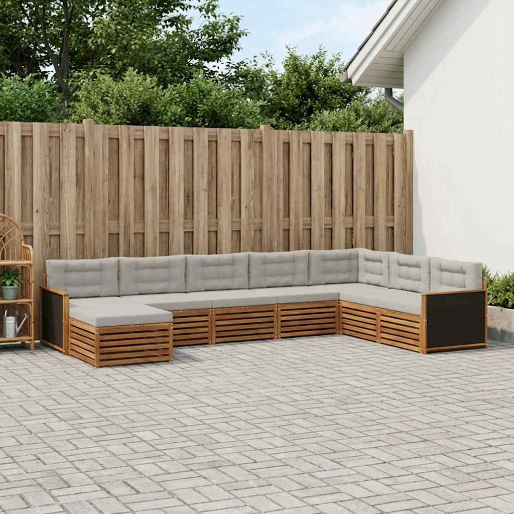 vidaXL Zestaw sof na zewnątrz z poduszką 8 pcs Naturalny i jasnoszary
