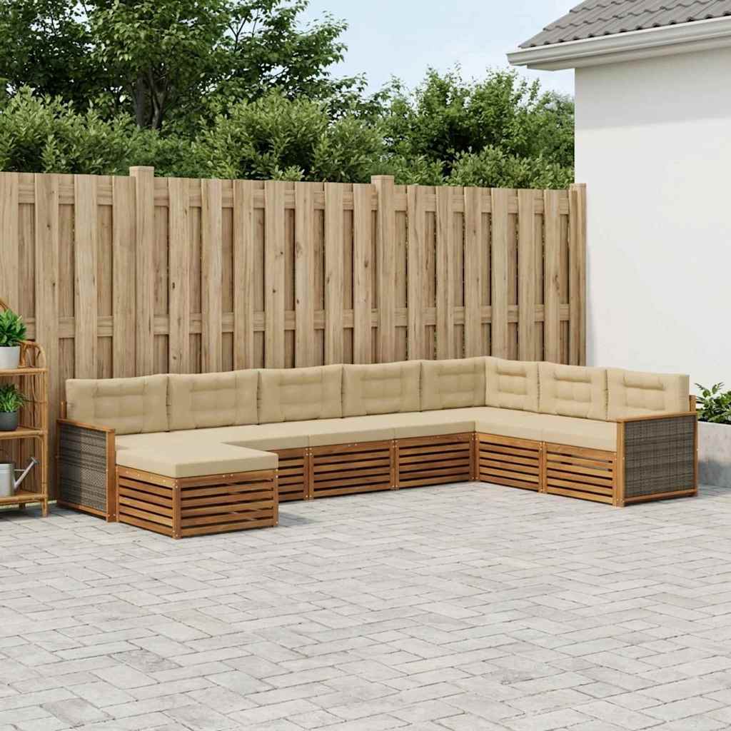 vidaXL Zestaw sof na zewnątrz z poduszką 8 pcs Naturalny i Beżowy