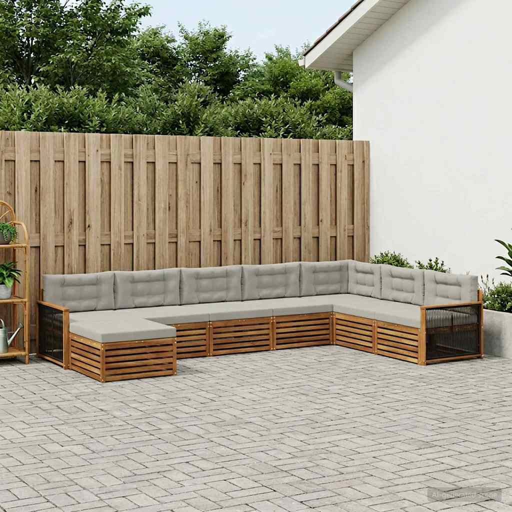 vidaXL Zestaw sof na zewnątrz z poduszką 8 pcs Naturalny i jasnoszary