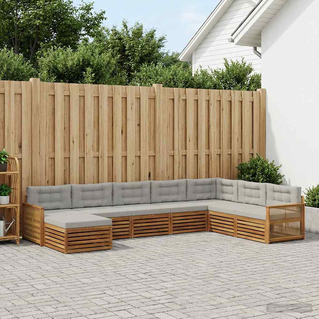 vidaXL Zestaw sof na zewnątrz z poduszką 8 pcs Naturalny i jasnoszary