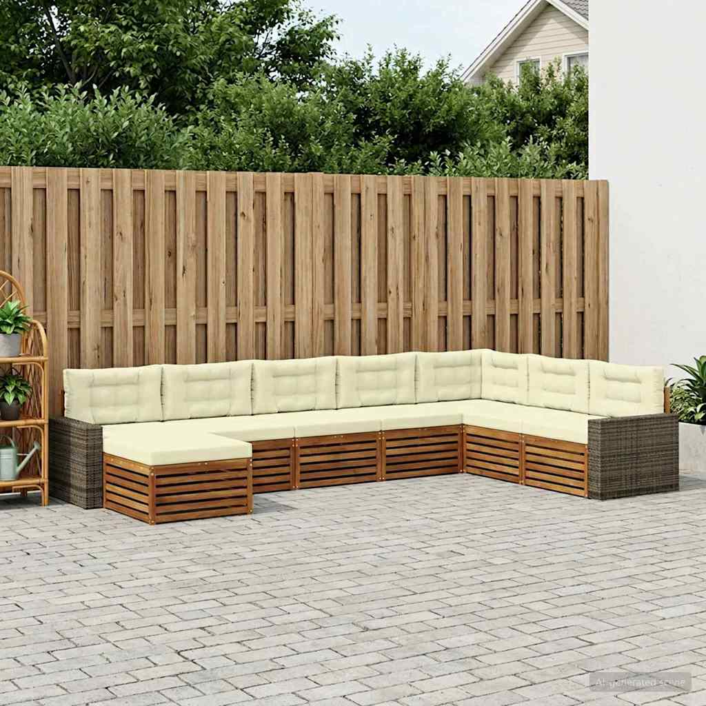 vidaXL Zestaw sof na zewnątrz z poduszką 8 pcs Naturalny i Kremowy