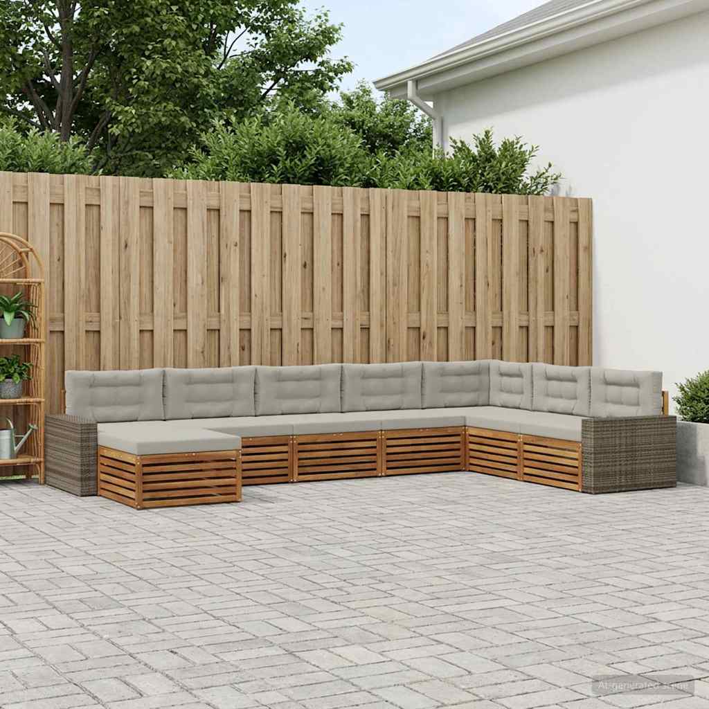vidaXL Zestaw sof na zewnątrz z poduszką 8 pcs Naturalny i jasnoszary