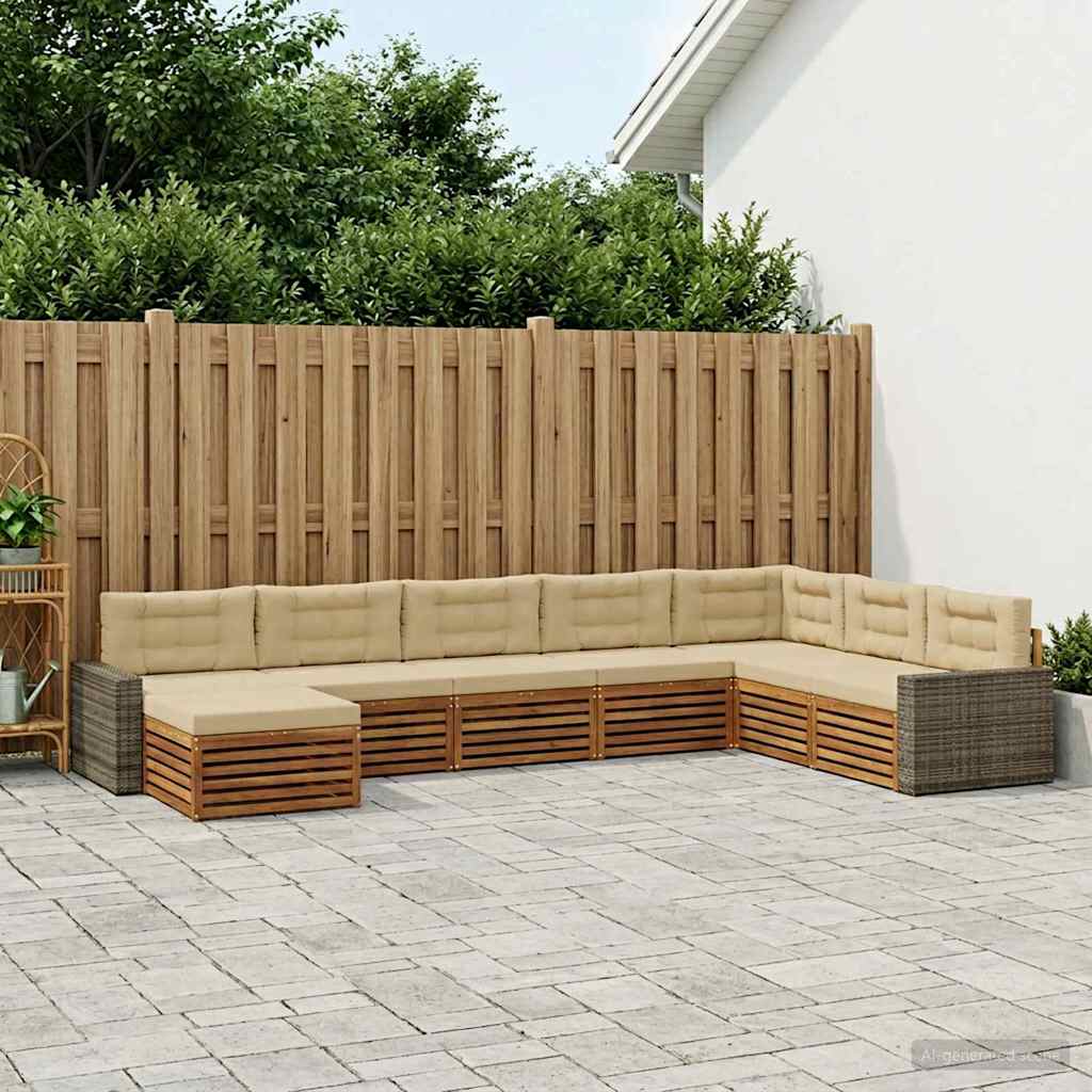 vidaXL Zestaw sof na zewnątrz z poduszką 8 pcs Naturalny i Beżowy
