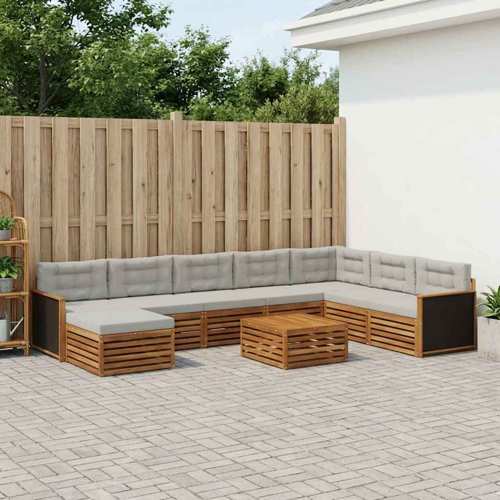 vidaXL Zestaw sof na zewnątrz z poduszką 9 pcs Naturalny i jasnoszary