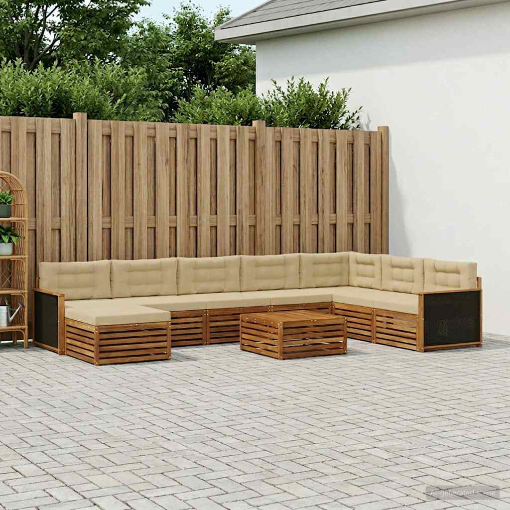 vidaXL Zestaw sof na zewnątrz z poduszką 9 pcs Naturalny i Beżowy