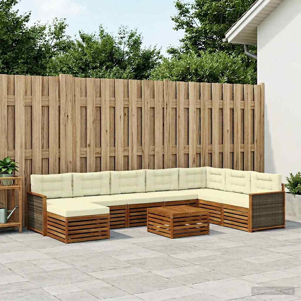 vidaXL Zestaw sof na zewnątrz z poduszką 9 pcs Naturalny i Kremowy
