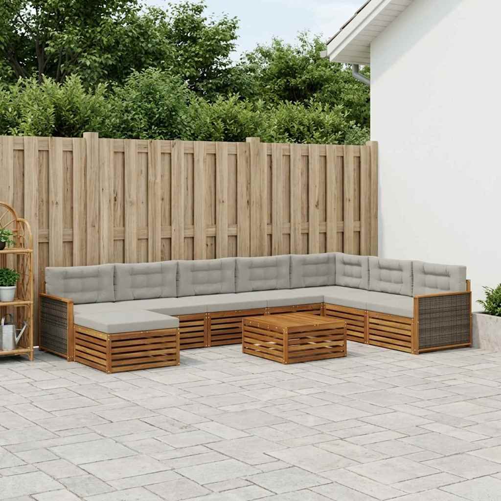 vidaXL Zestaw sof na zewnątrz z poduszką 9 pcs Naturalny i jasnoszary