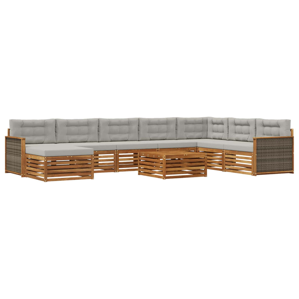 vidaXL Zestaw sof na zewnątrz z poduszką 9 pcs Naturalny i jasnoszary