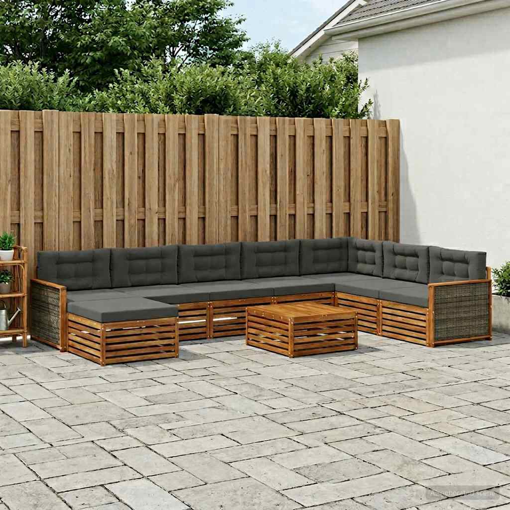 vidaXL Zestaw sof na zewnątrz z poduszką 9 pcs Naturalny i Antracytowy