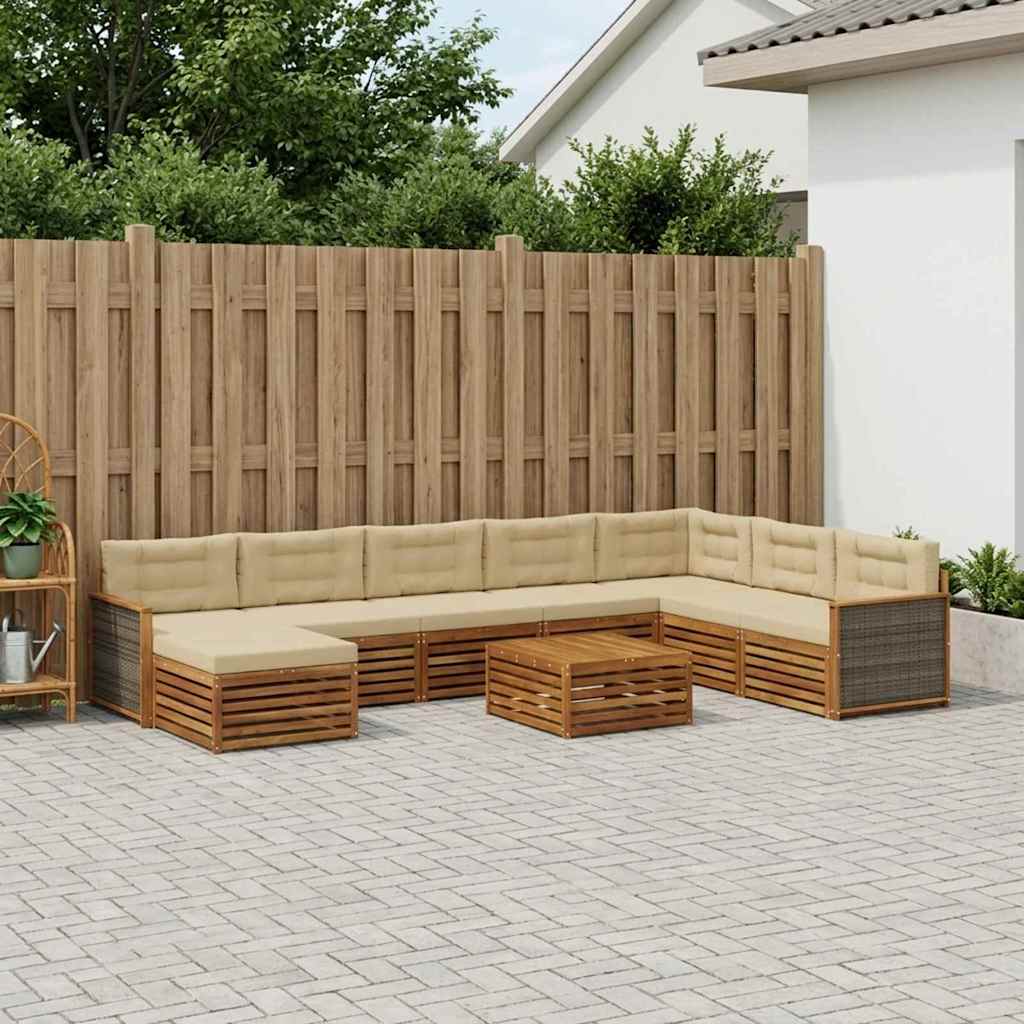 vidaXL Zestaw sof na zewnątrz z poduszką 9 pcs Naturalny i Beżowy