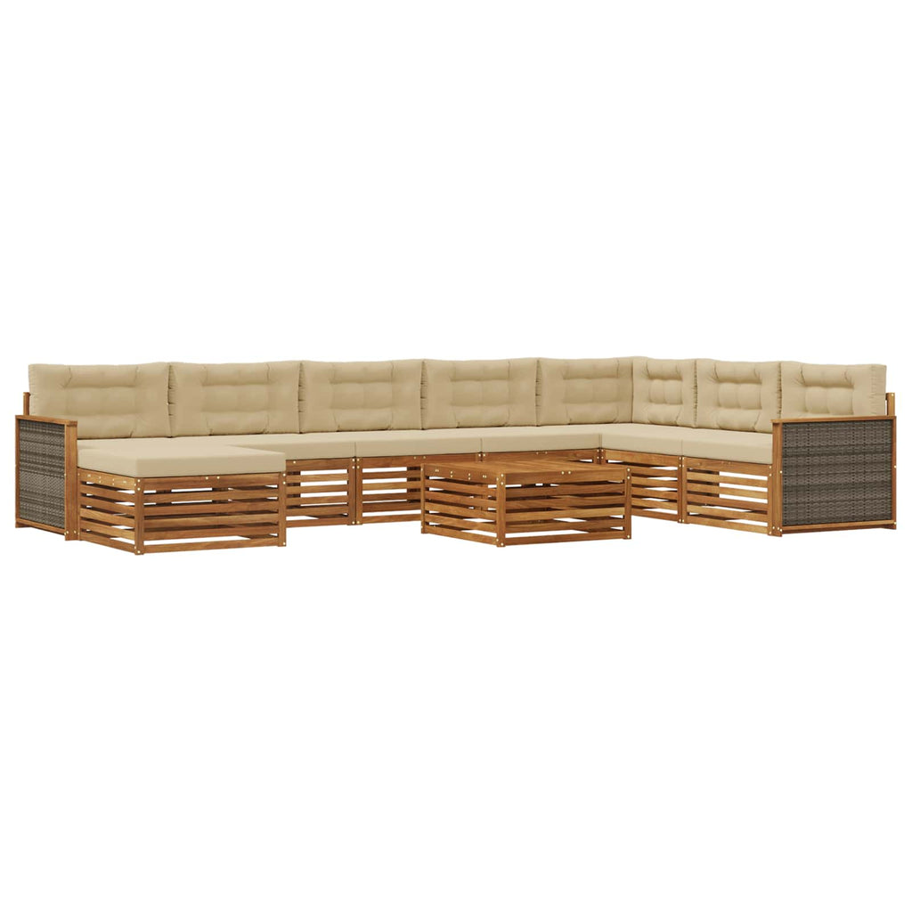 vidaXL Zestaw sof na zewnątrz z poduszką 9 pcs Naturalny i Beżowy