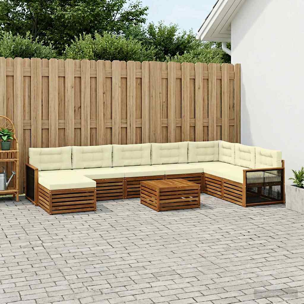 vidaXL Zestaw sof na zewnątrz z poduszką 9 pcs Naturalny i Kremowy