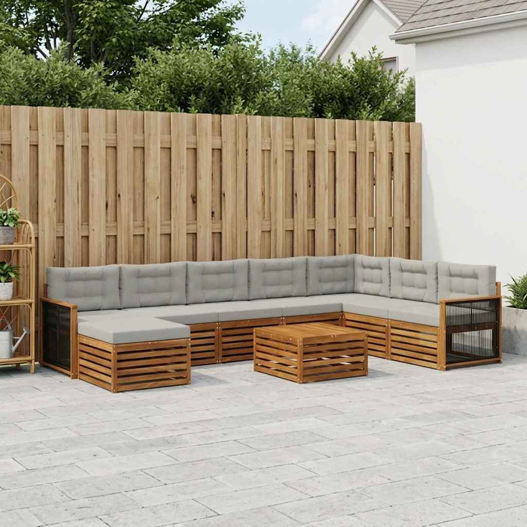 vidaXL Zestaw sof na zewnątrz z poduszką 9 pcs Naturalny i jasnoszary