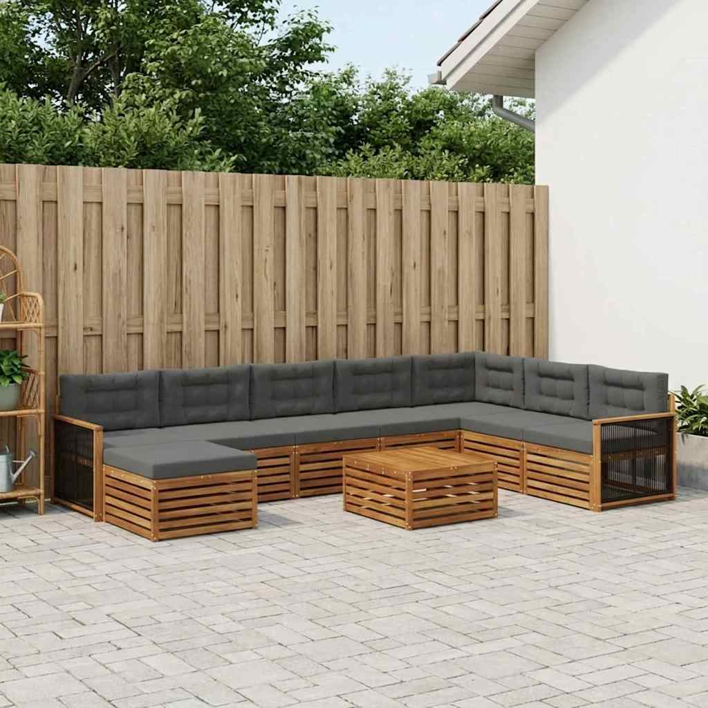 vidaXL Zestaw sof na zewnątrz z poduszką 9 pcs Naturalny i Antracytowy