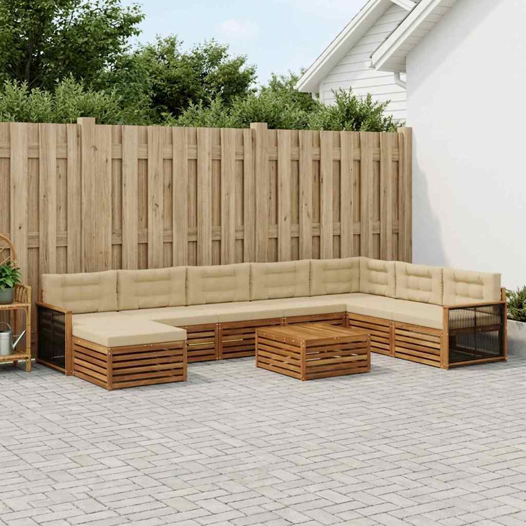 vidaXL Zestaw sof na zewnątrz z poduszką 9 pcs Naturalny i Beżowy