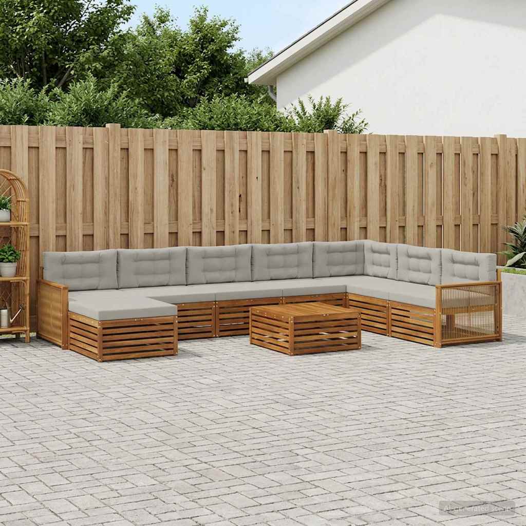 vidaXL Zestaw sof na zewnątrz z poduszką 9 pcs Naturalny i jasnoszary
