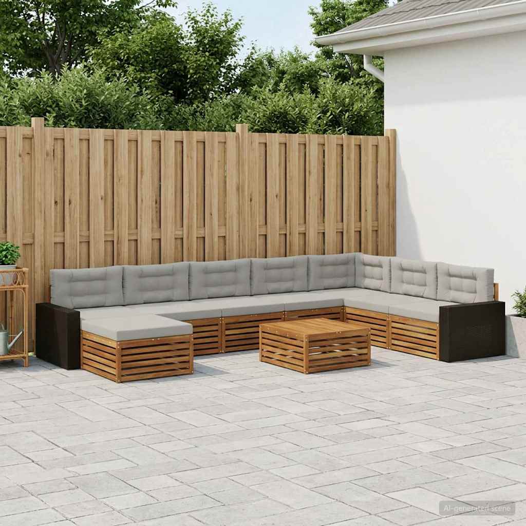 vidaXL Zestaw sof na zewnątrz z poduszką 9 pcs Naturalny i jasnoszary