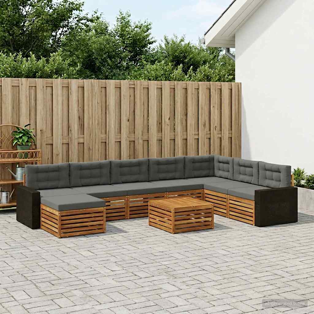 vidaXL Zestaw sof na zewnątrz z poduszką 9 pcs Naturalny i Antracytowy