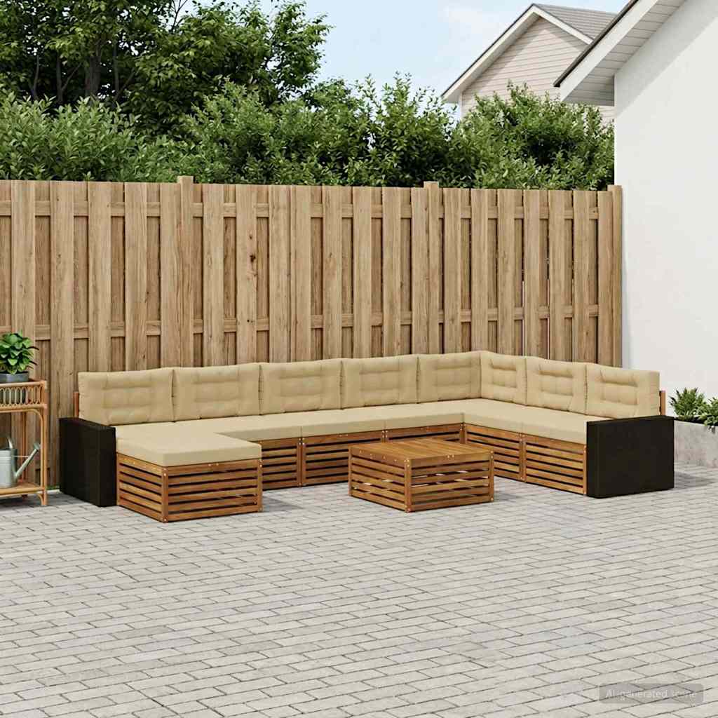 vidaXL Zestaw sof na zewnątrz z poduszką 9 pcs Naturalny i Beżowy