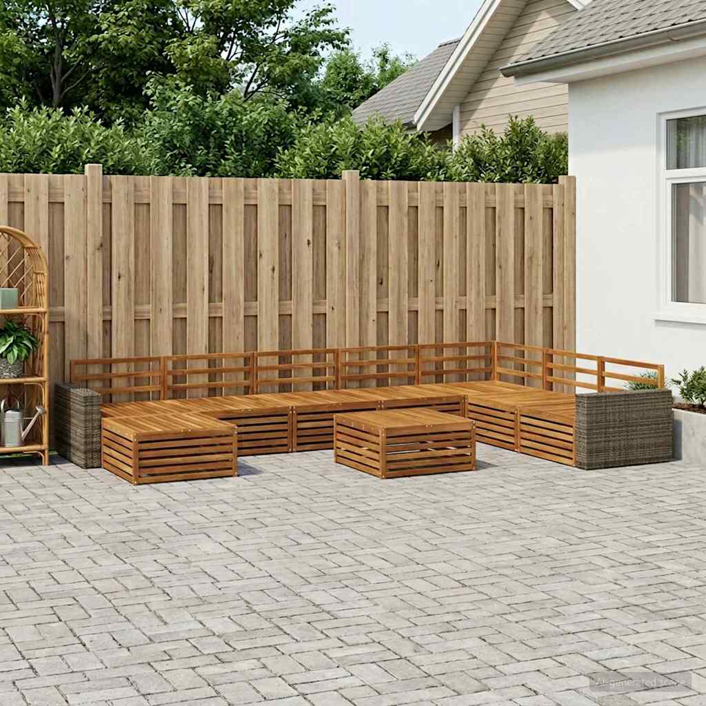vidaXL Zestaw sof na zewnątrz 9 pcs naturalny Lite Drewno Akacji