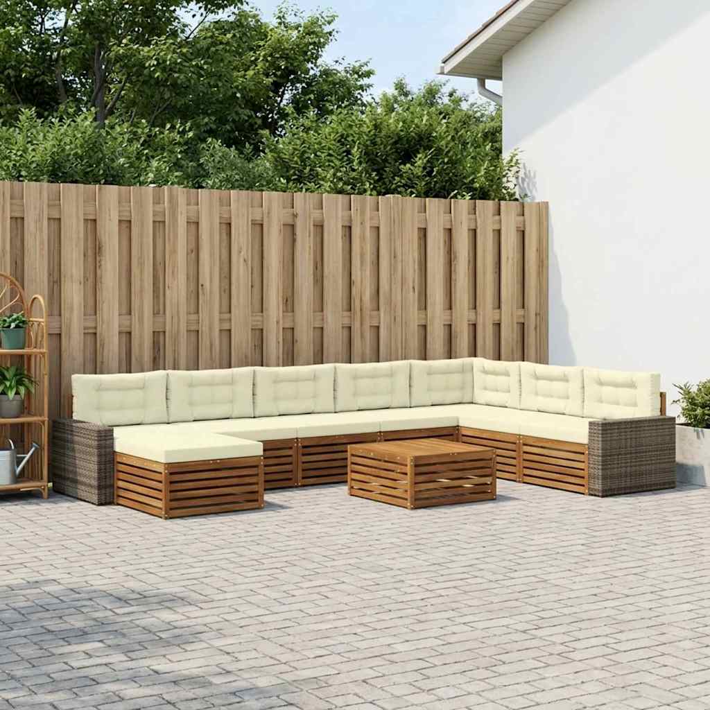 vidaXL Zestaw sof na zewnątrz z poduszką 9 pcs Naturalny i Kremowy