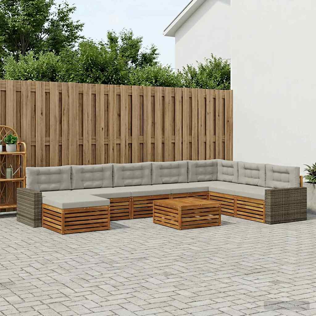 vidaXL Zestaw sof na zewnątrz z poduszką 9 pcs Naturalny i jasnoszary