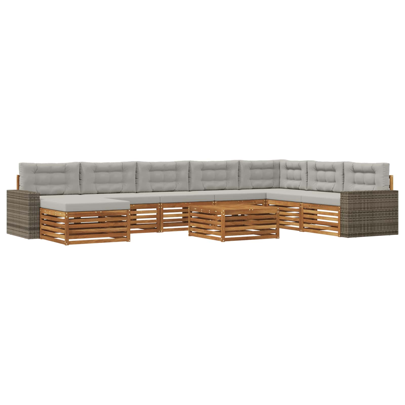 vidaXL Zestaw sof na zewnątrz z poduszką 9 pcs Naturalny i jasnoszary