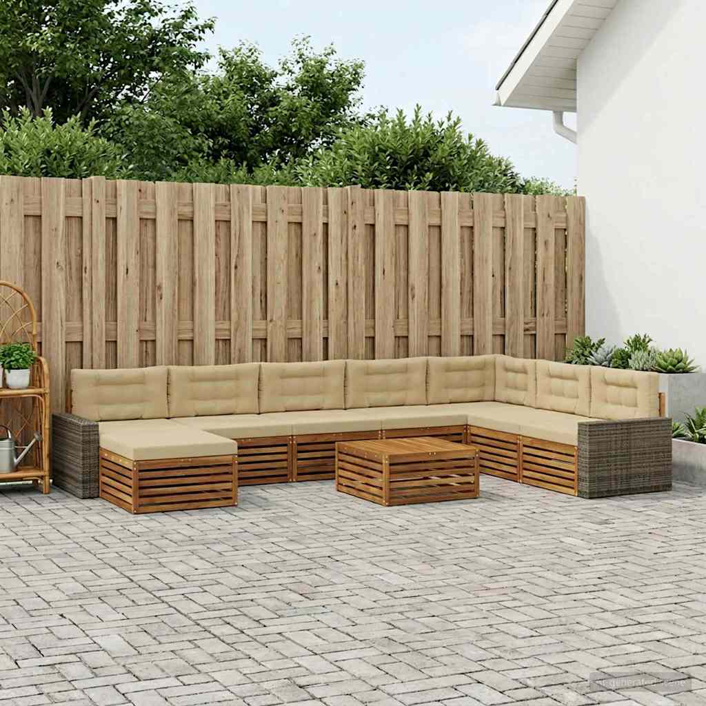 vidaXL Zestaw sof na zewnątrz z poduszką 9 pcs Naturalny i Beżowy