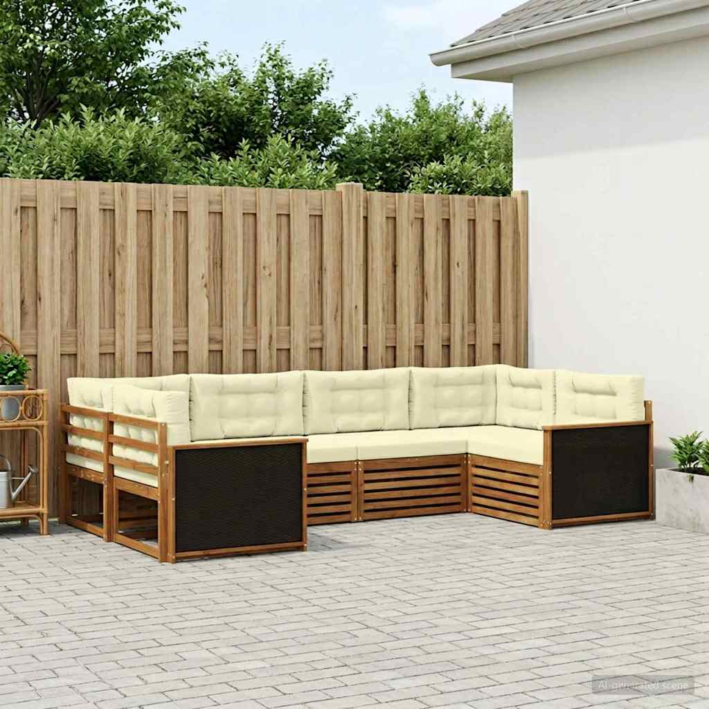 vidaXL Zestaw sof na zewnątrz z poduszką 6 pcs Naturalny i Kremowy