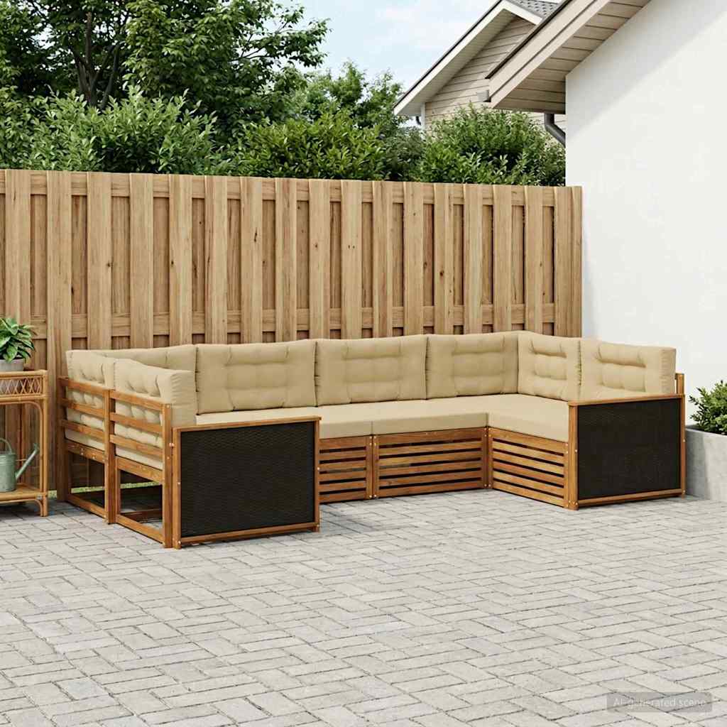 vidaXL Zestaw sof na zewnątrz z poduszką 6 pcs Naturalny i Beżowy