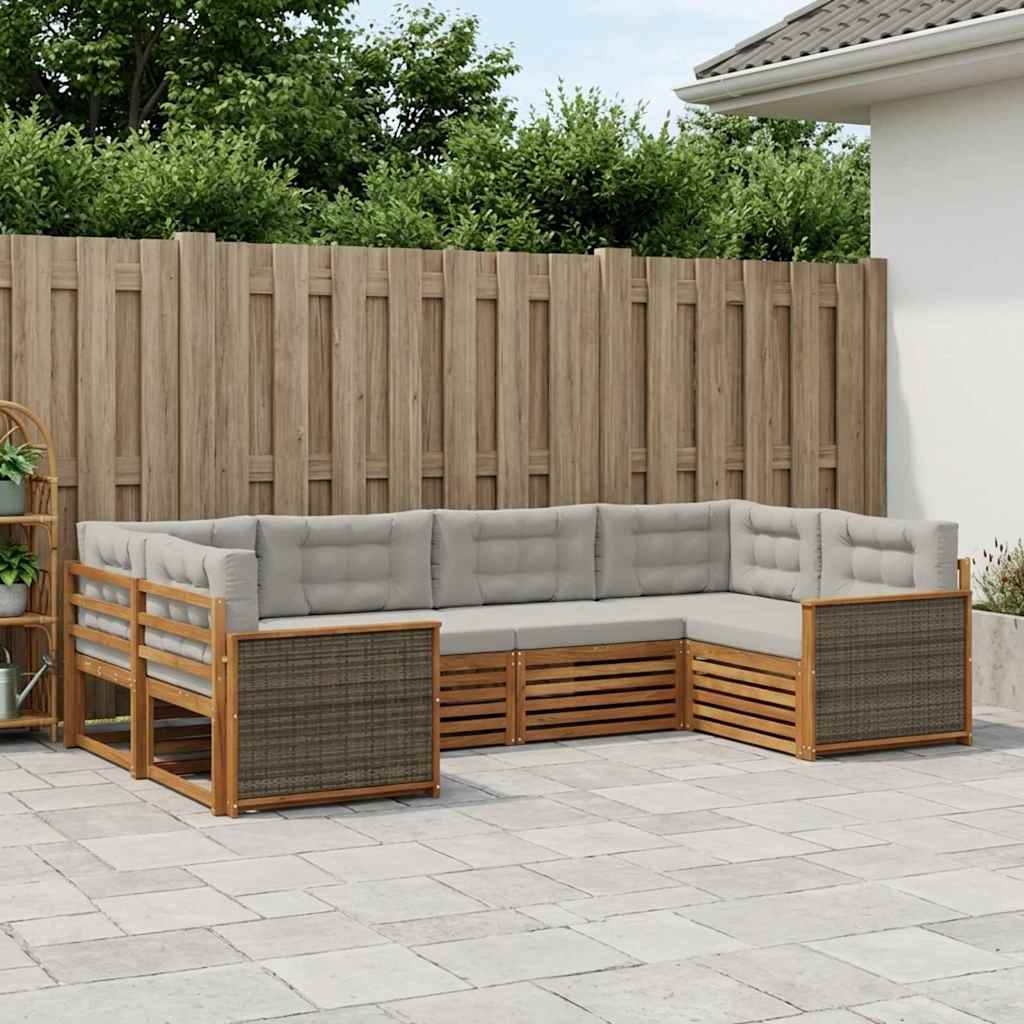 vidaXL Zestaw sof na zewnątrz z poduszką 6 pcs Naturalny i jasnoszary