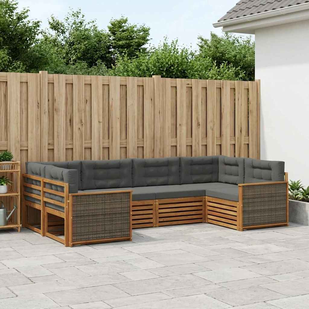 vidaXL Zestaw sof na zewnątrz z poduszką 6 pcs Naturalny i Antracytowy