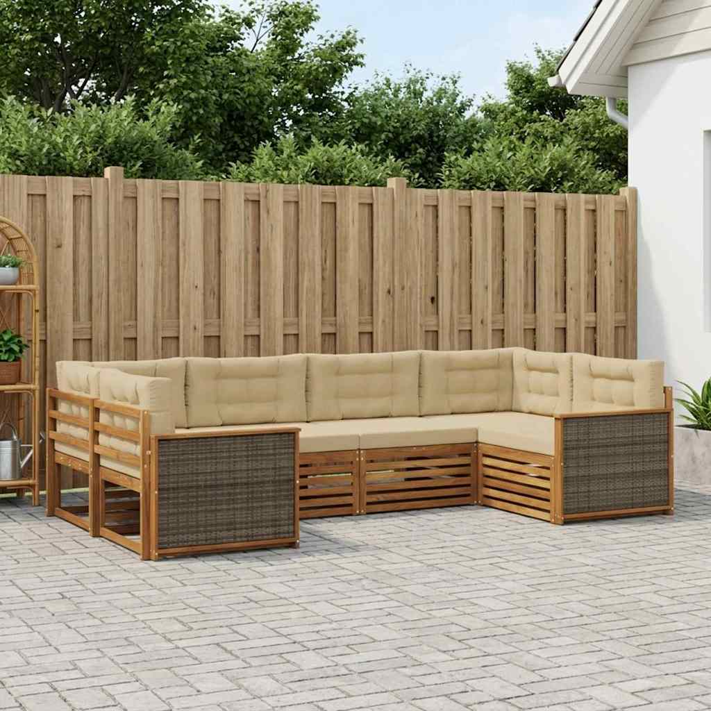 vidaXL Zestaw sof na zewnątrz z poduszką 6 pcs Naturalny i Beżowy