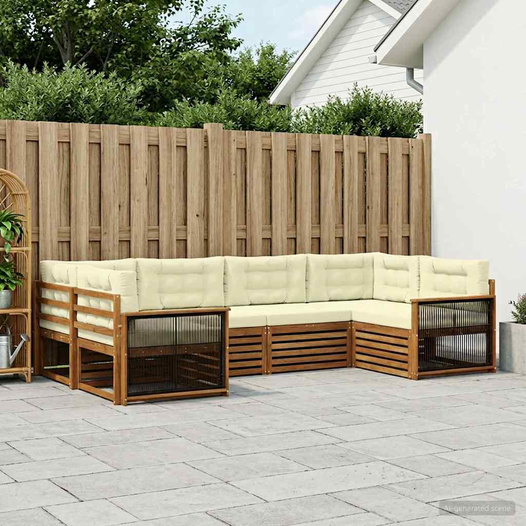 vidaXL Zestaw sof na zewnątrz z poduszką 6 pcs Naturalny i Kremowy