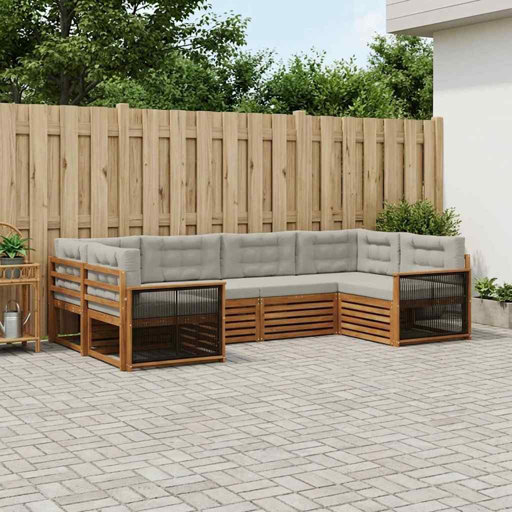 vidaXL Zestaw sof na zewnątrz z poduszką 6 pcs Naturalny i jasnoszary